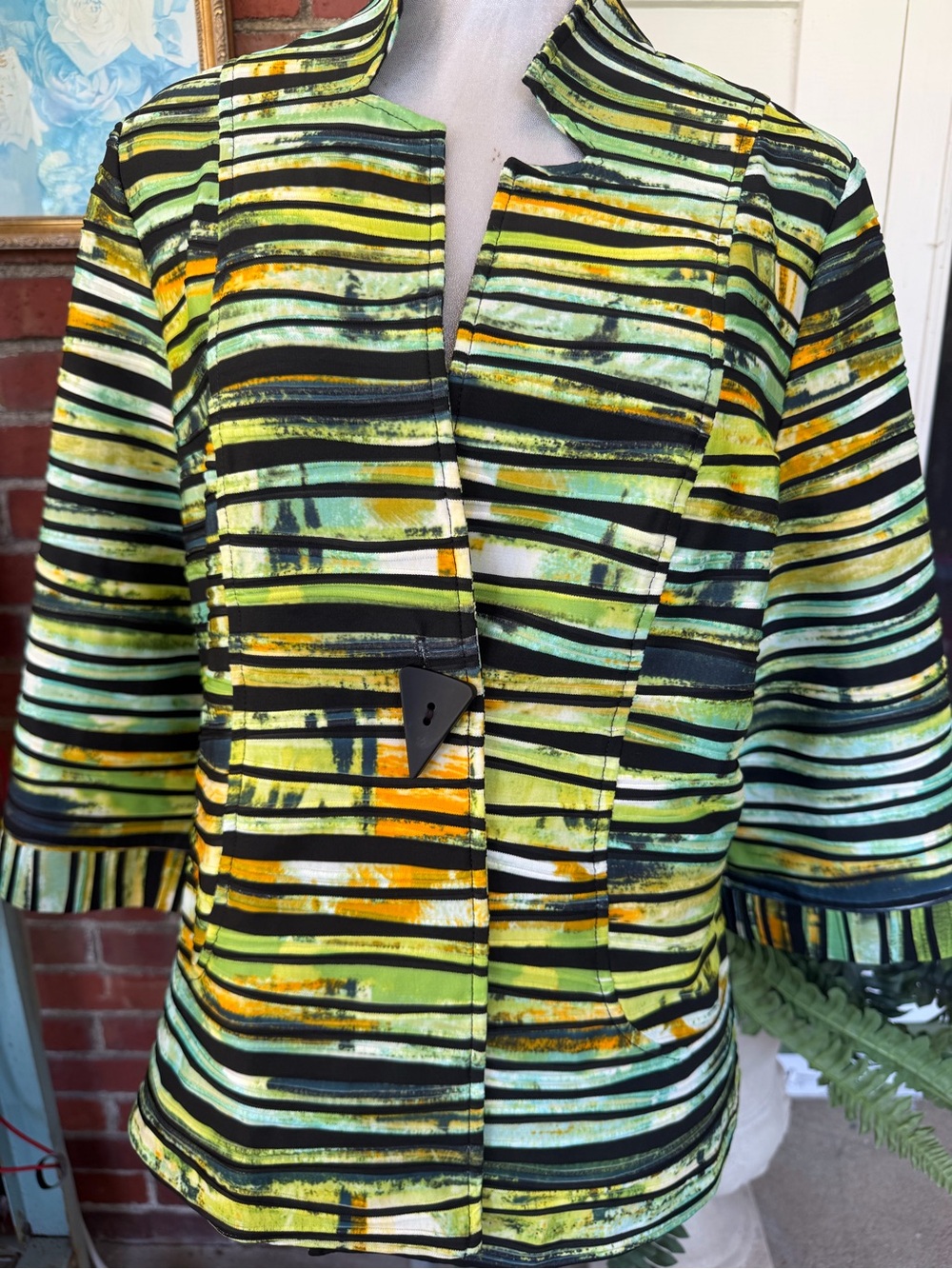 IC by Connie K Abstract Watercolor Striped Blazer Jacket, Size Large